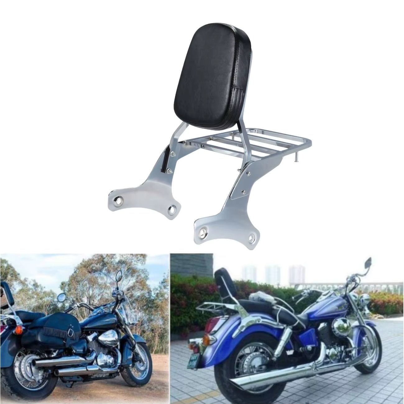 Samger Motorcycle Luggage Rack Chrome Passenger Black Backrest Rear Sissy Bar For Honda Shadow VT750 VT400 RC44 1997-2003