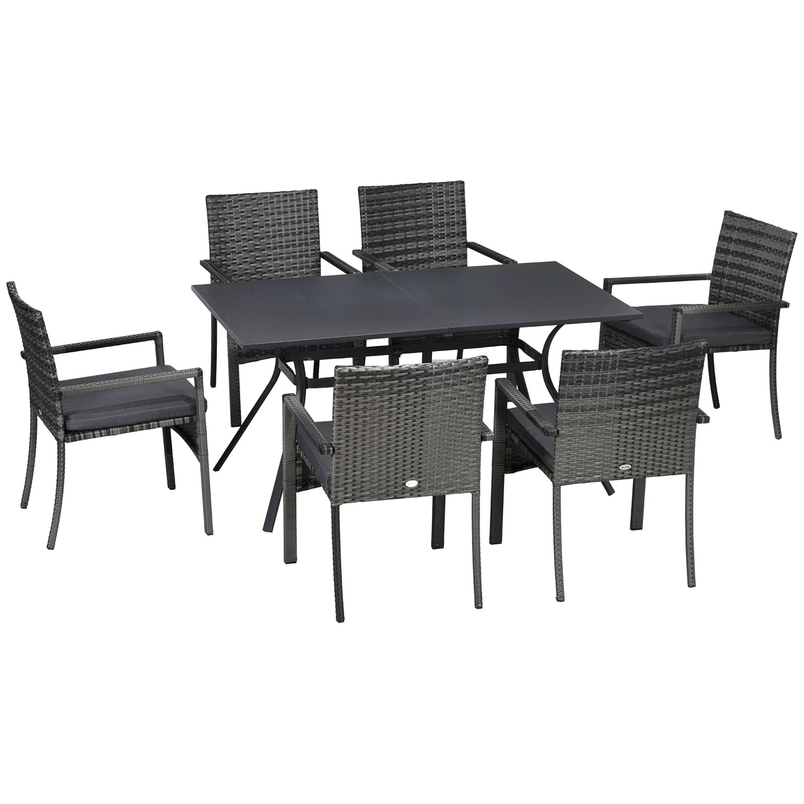 Outsunny synthetic rattan garden set rattan outdoor garden furniture set 7 pieces includes 6 chairs with removable cushions and gray Metal table