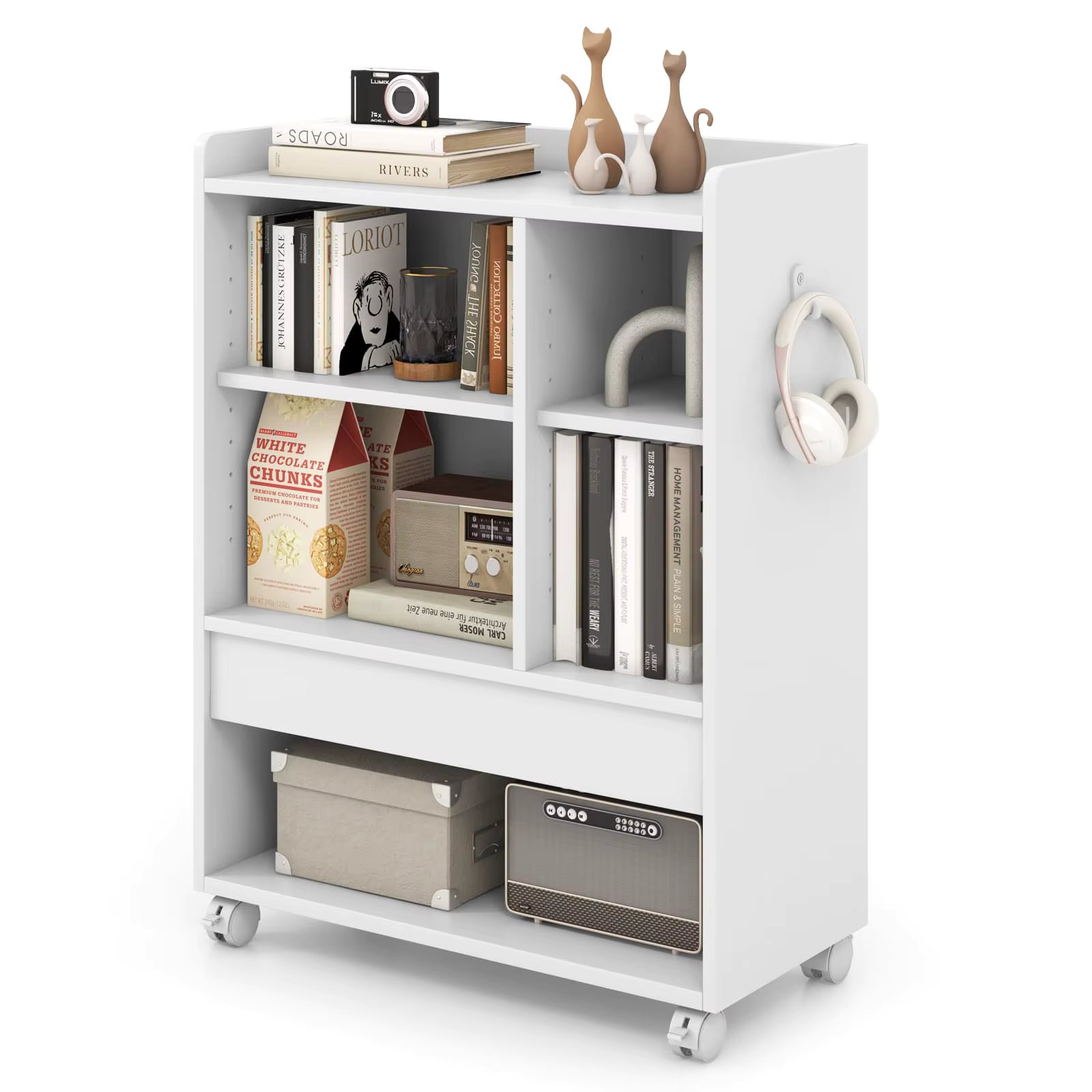 GOFLAME Rolling Storage Cabinet w/ Drawer, Mobile File Cabinet w/ 2 Adjustable Shelves, Open Compartments