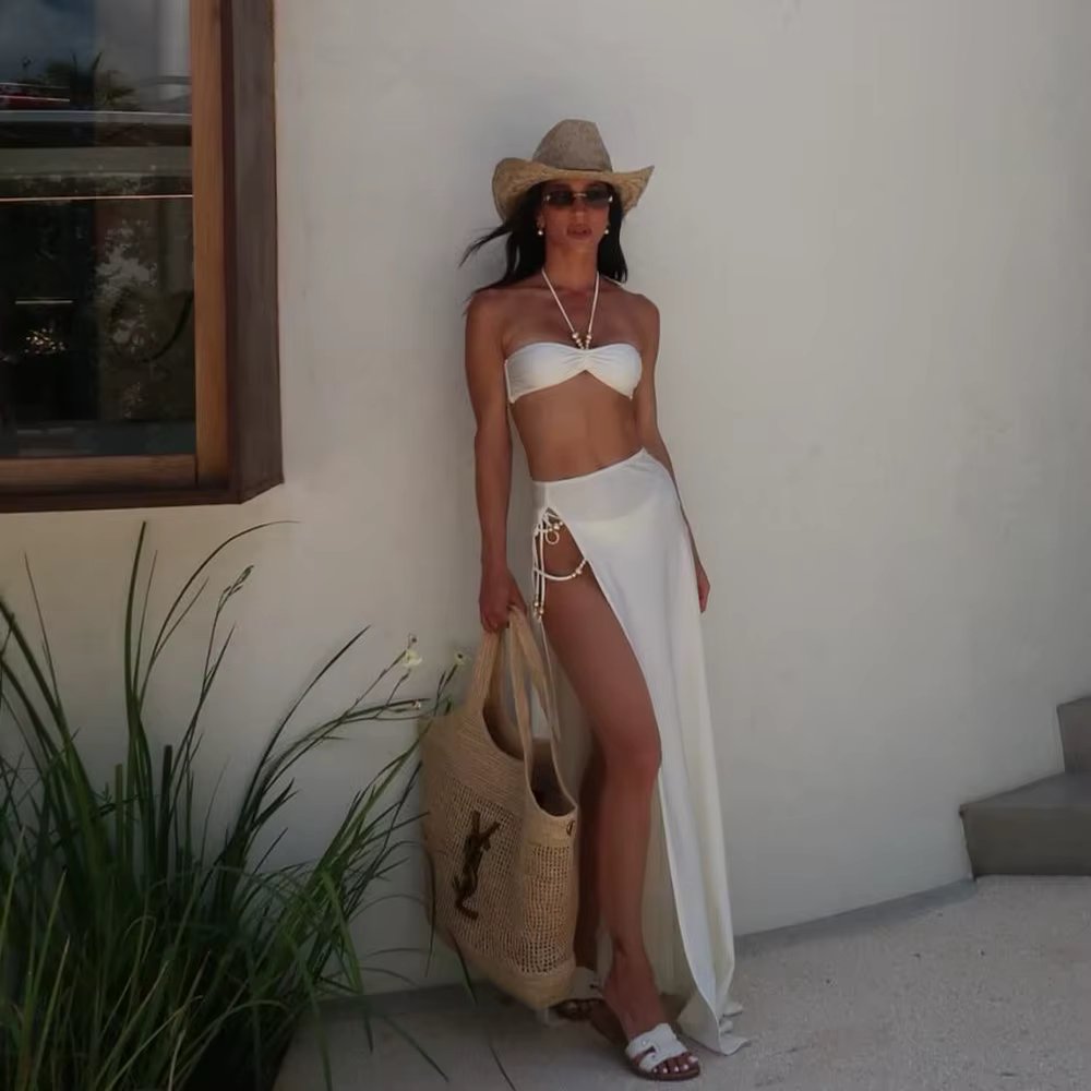 3 Pieces Sexy Bikini Bandeau Bikini Set Women Swimsuit Female Swimwear 2024 Cover-Ups Bathing Suit Beachwear Biquini