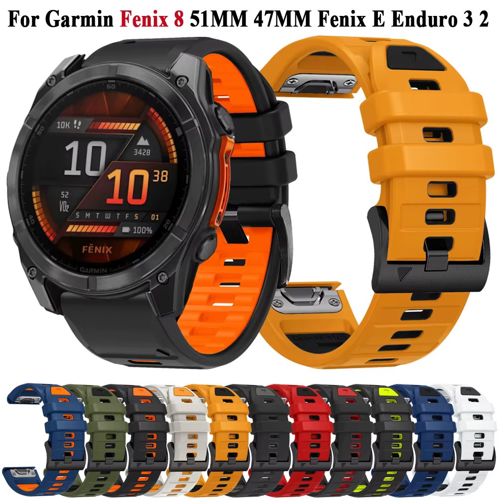 QuickFit 26mm 22mm Fenix8 Band For Garmin Fenix E 8 47 51mm 7 7X 6 6X 5 5X/Epix GEN 2/Enduro 3 Two-Tone Silicone Strap Bracelet