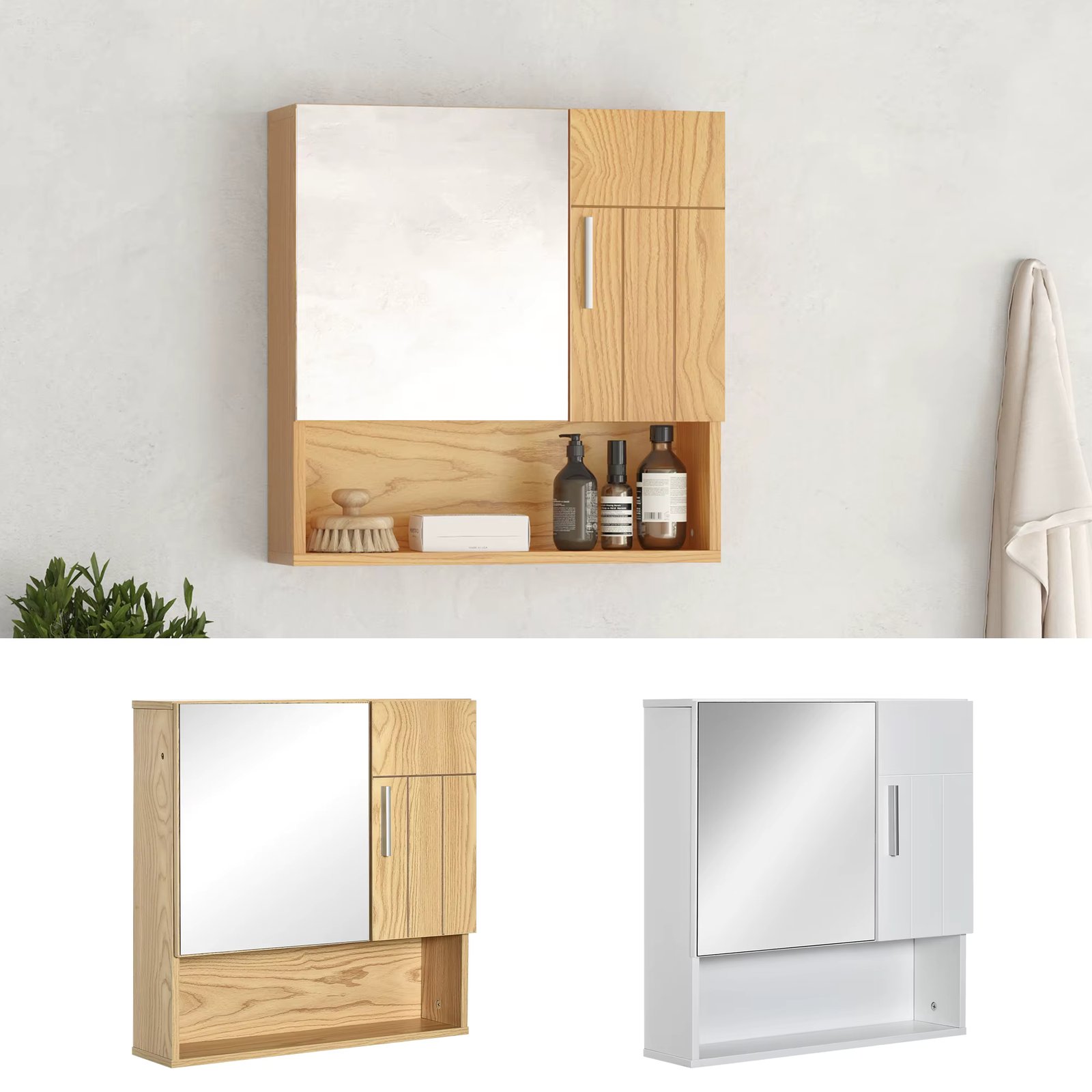 Kleankin bathroom cabinet with mirror toilet hanging cabinet with 2 doors and 2 adjustable interior shelves 54x15,2x55,3 cm White