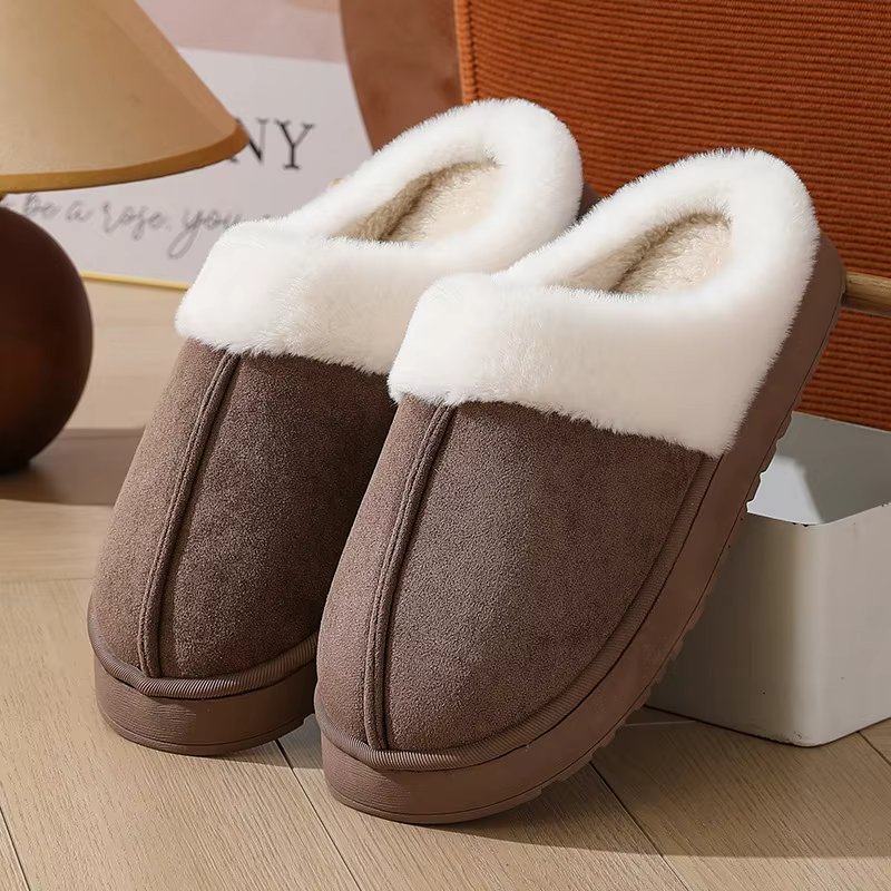 Gacimy Warm Fur Plush Slippers For Women Fashion Fur Collar Indoor Suede Platform Slides Comfort Fuzzy Fluffy House Cotton Shoes