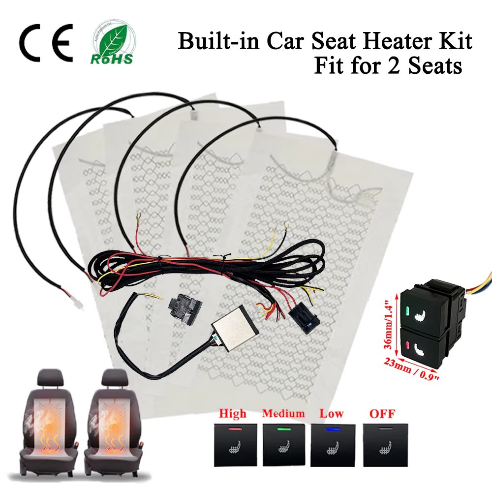 12V 27W Car Seat Heater 20.47''x11.02'' Carbon Fiber Heating Pad 3-Level Switch Fit 2 Seats for Honda CRV Civic Accord XRV 15-23