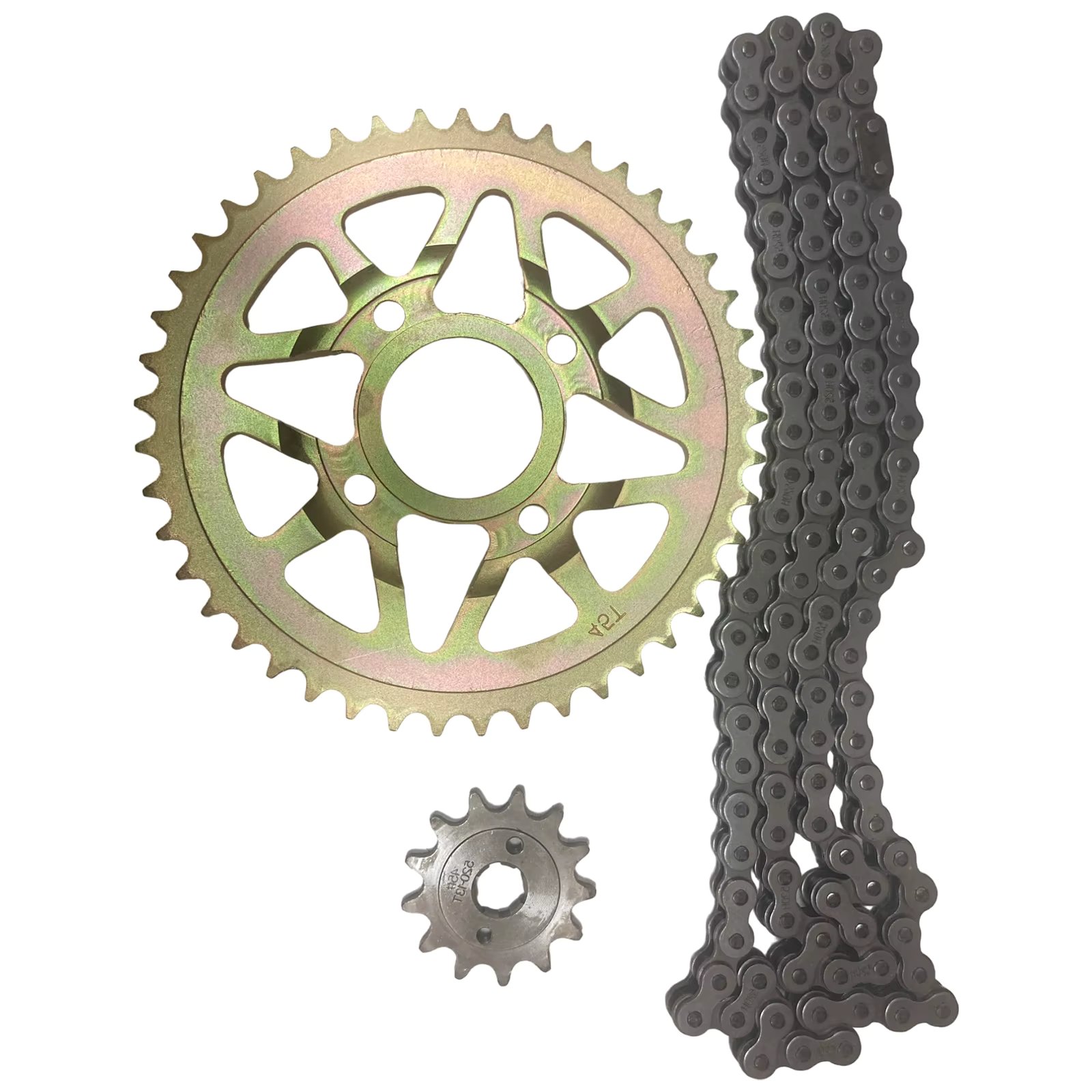 1set Enhanced Drag Chain Kit (2*Sprockets + 1*Chain) For Italika DM150 Part# 45T-13T-520H-108 45T13T520H108