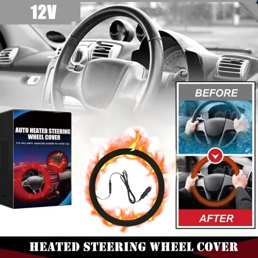 Electric Heating Car Steering Wheel Cover Anti-slip Automatic Heated Steering Wheel Universal Fit 38CM Car Interior Decorations