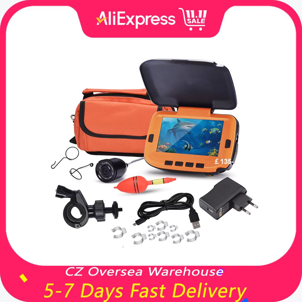 Underwater Fishing Camera with 4.3in Digital LCD Monitor 120° 300,000 Pixels 8 CS Night Vision for Outdoor River/Ice Fishing