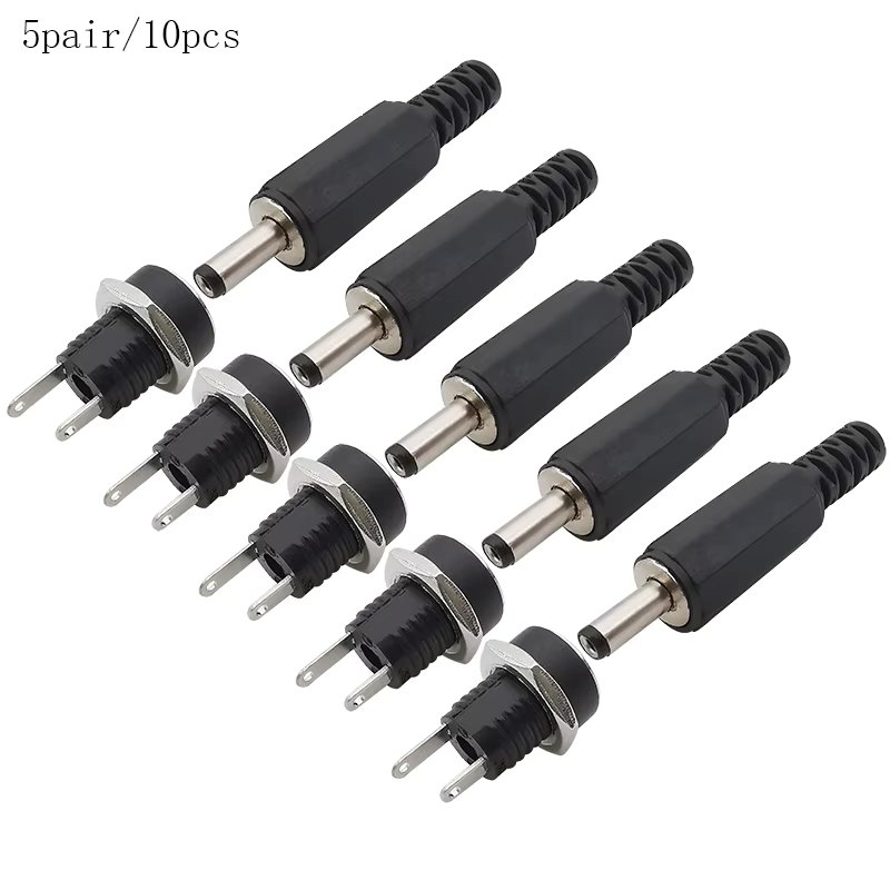 5Pairs 5.5x2.1mm DC Power Supply Male Plug + Female Jack Panel Mount Solder Wire Connector 5.5 * 2.1mm DC Plug Socket Connector