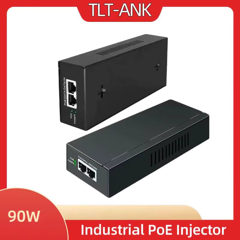 TLT-TECH Industrial Grade Iron Shell PoE Injector Standard 48V Gigabit 90w IEEE 802.3bt PoE Power Supply ,Surge Protector 6KV