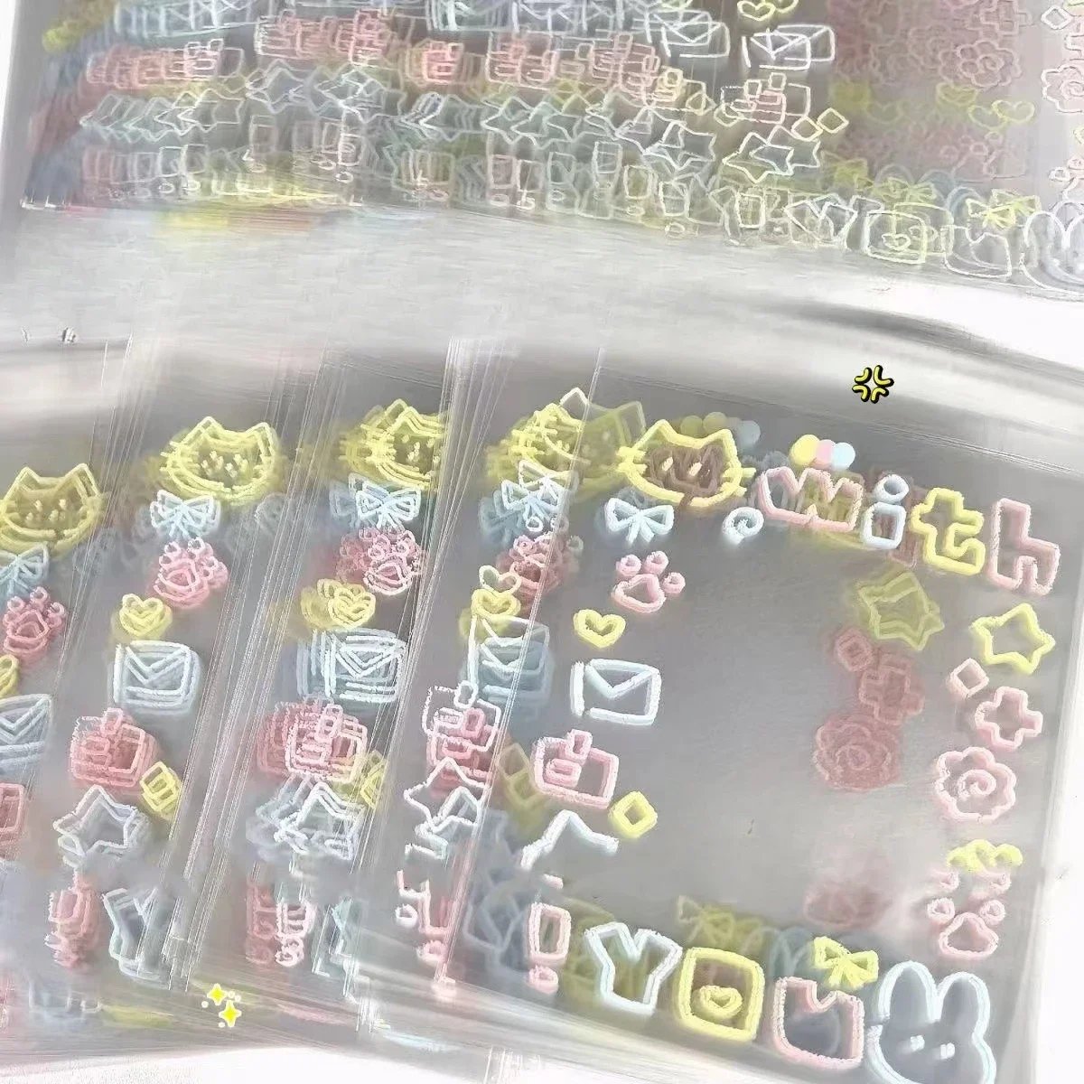 50pc Cute Cat Self Adhesive Bag Cartoon Kpop Photo Card Holder Idol Photo Protective Display Sleeves Kawaii Stationery Kids Gift