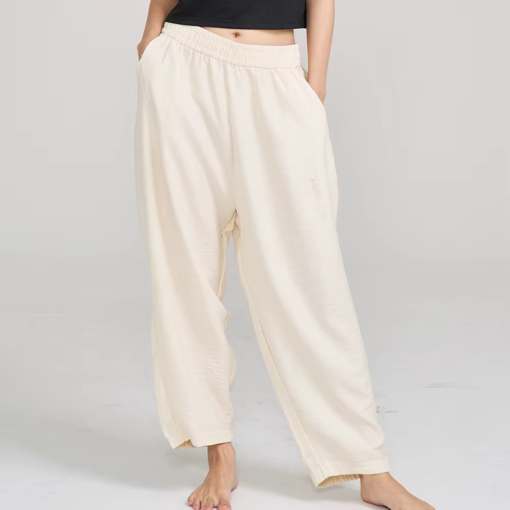 AONE Women's Flowy Pocketed Diagonal Stripe Wide Hidden-Banding Baggies, Comfortable and Cool Pants, Style 117