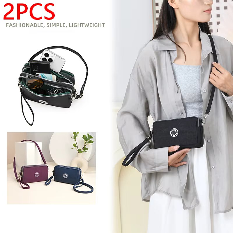 2PCS fashion cell phone bag coin purse three zipper waterproof crossbody bag large capacity shoulder bag men and women universal