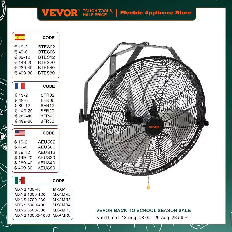 VEVOR Wall Mount Fan High Velocity Waterproof Oscillating Industrial Wall Fan for Warehouse Greenhouse Workshop Patio ETL Listed