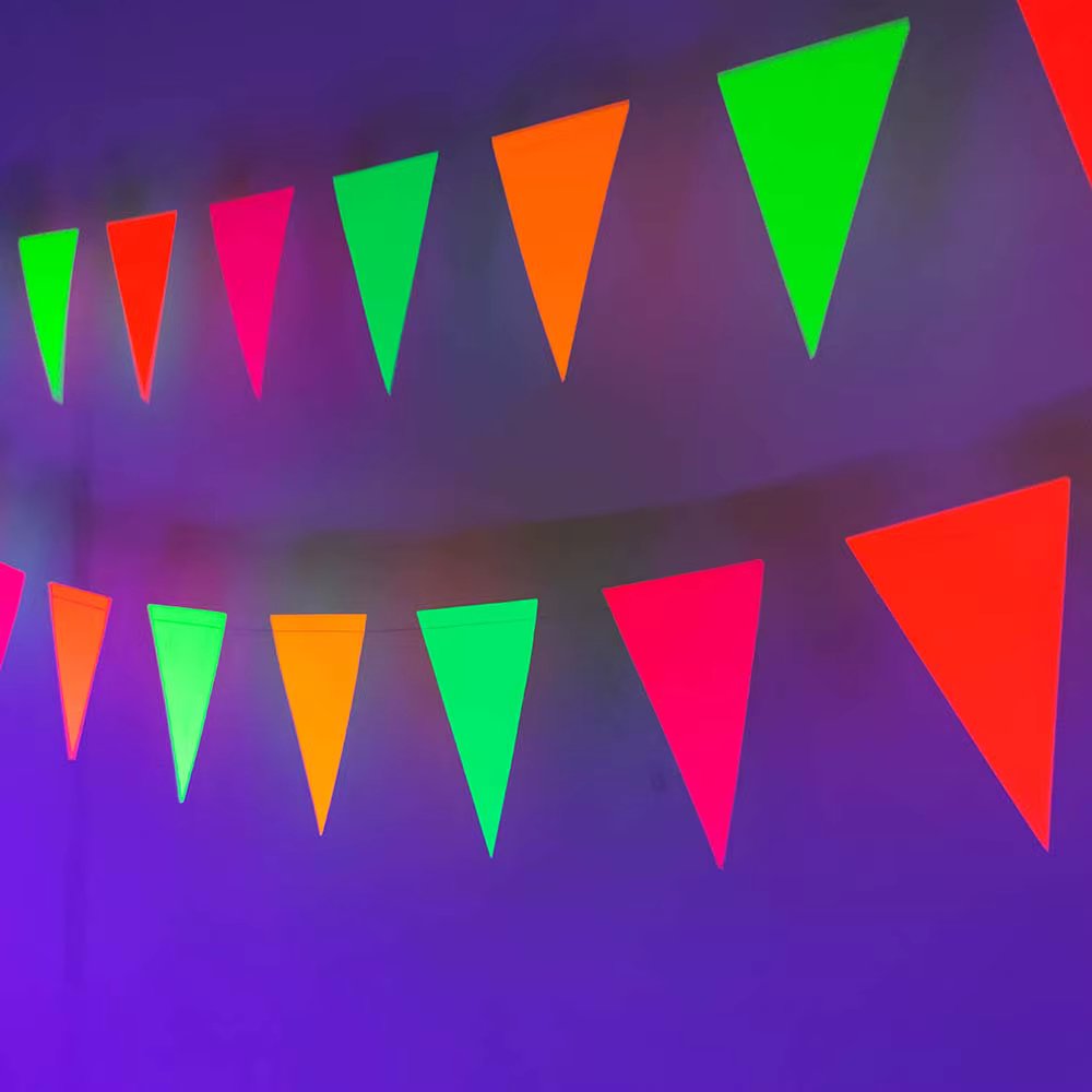 4.4meter Neon Paper Birthday Pennant Banner Hanging Decors for Birthday Glow Party Wedding Decorations Black Light Reactive UV