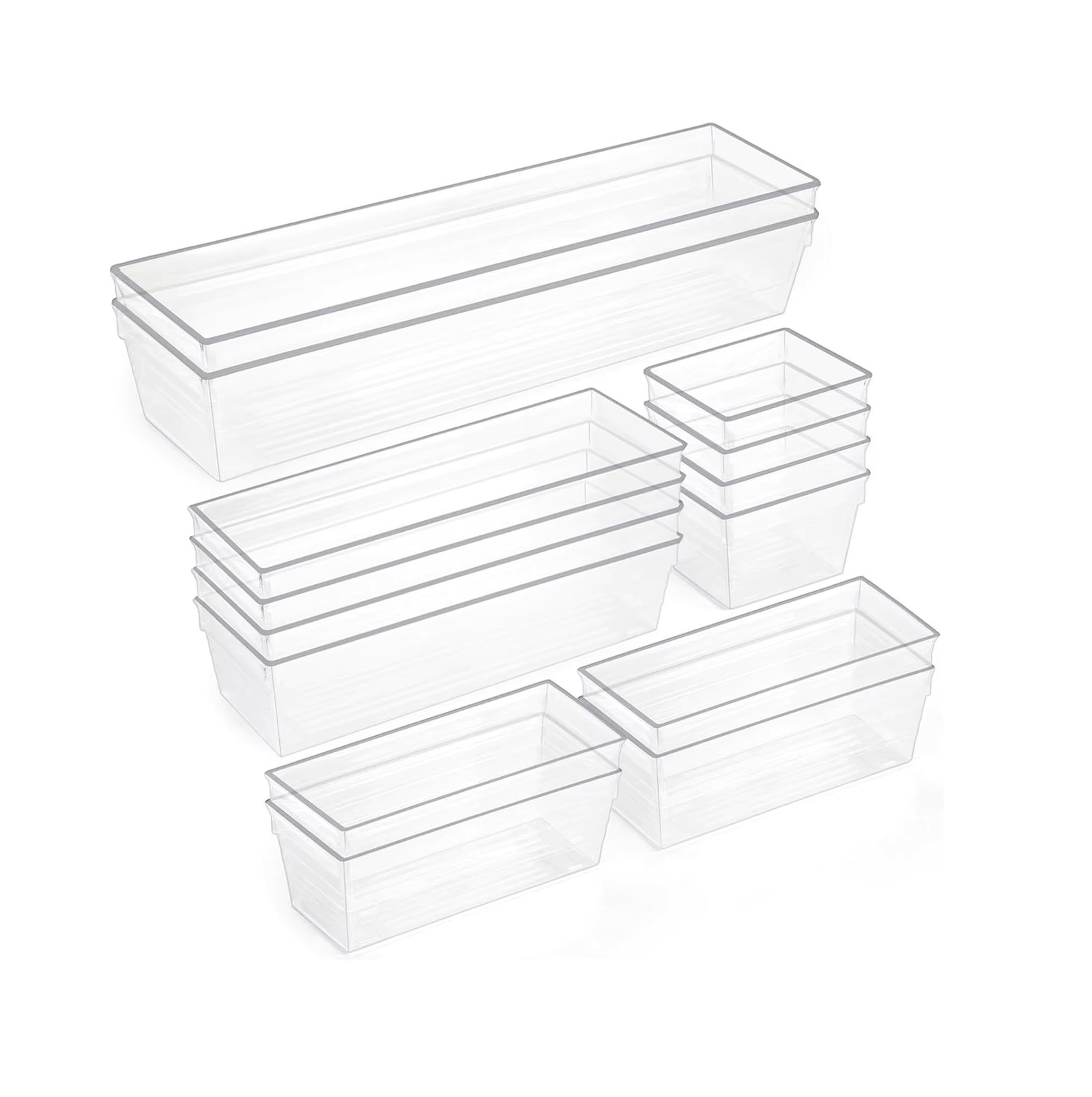 14pcs Clear Plastic Drawer Organizers Tray for Makeup Storage,4-Size Storage Organizer Divider Trays
