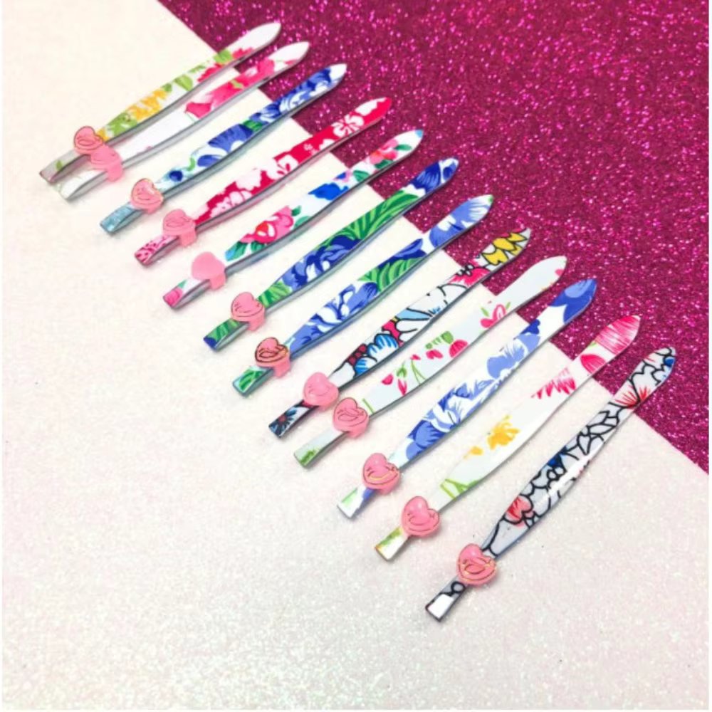 Kit 2 Tweezers Decorated Flowers Eyebrow Stainless