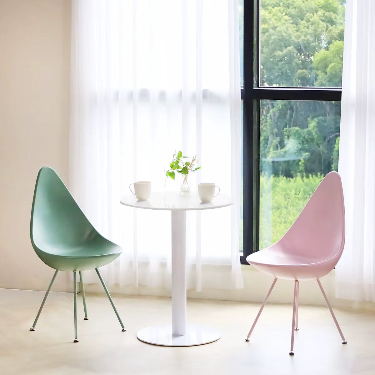 Scar double white 2 person living room round cafe table 2type