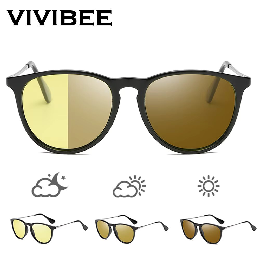 VIVIBEE Photochromic Night Vision Glasses For Dark Driving Men Women Polarized Sunglasses UV400 Square Color Changing Goggles
