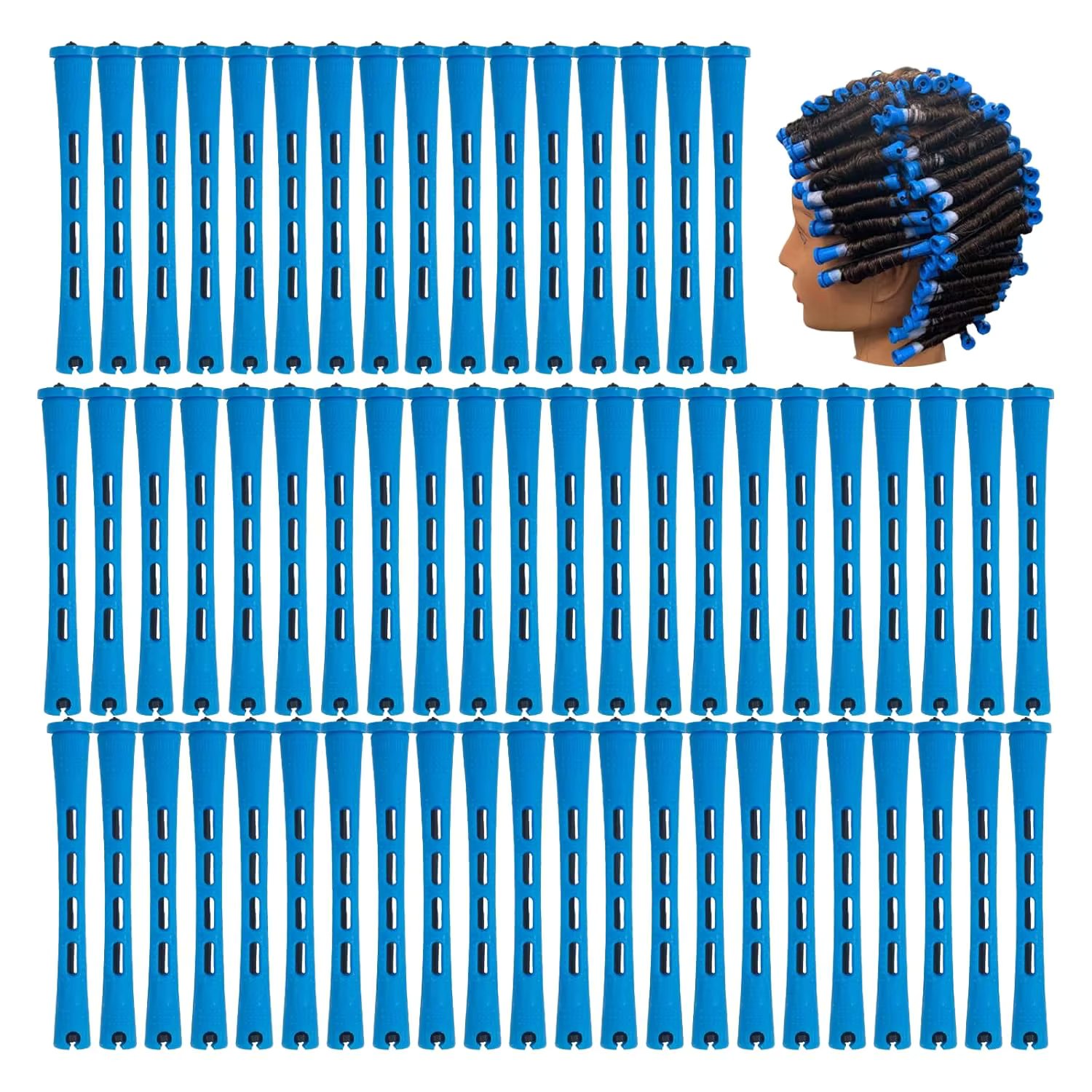 Perm Rods 60 pcs Small Size Hair Rollers for Natural Hair Long Short Hair Styling Tool Hair Curlers 0.35 inch Blue Color