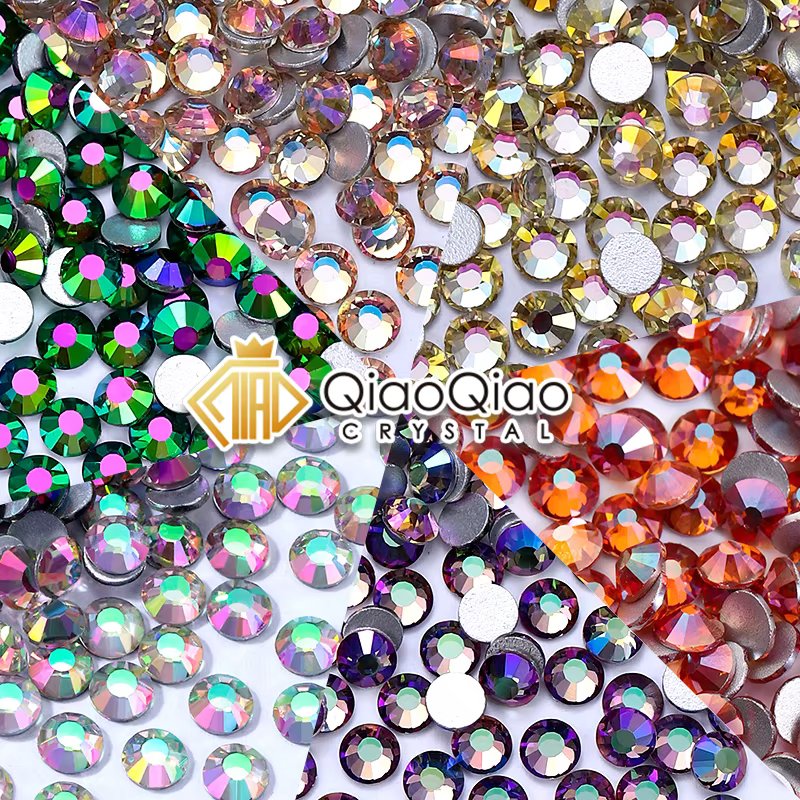 QIAO Glitter Cold Fixation Flat Back Non-Hotfix Rhinestone For DIY Bags Nails Fabric Garment Decoration Jewelry Accessories
