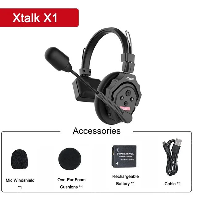 Synco Xtalk 2.4G Full-Duplex Single-Ear Remote Headset Wireless Intercom System for Film and Television Shooting Team Studio
