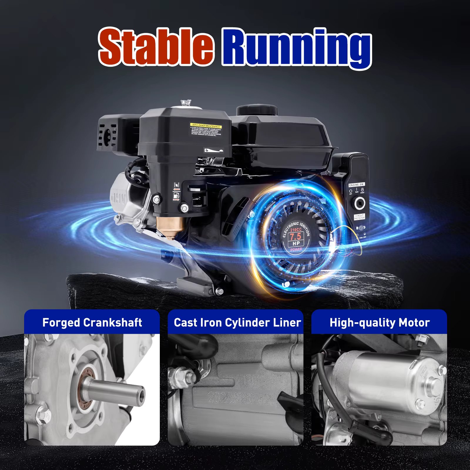 4 Strokes 212cc 7.5HP Gas Engine W/Electric Start Upgrade Version For Go Kart Pressure Washers Log Splitters