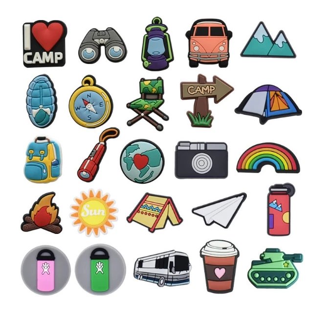 camping shoe Charms Accessories PVC sun temp moutain camera rainbow Shoe Decoration For wristband clog accessories unisex DIY