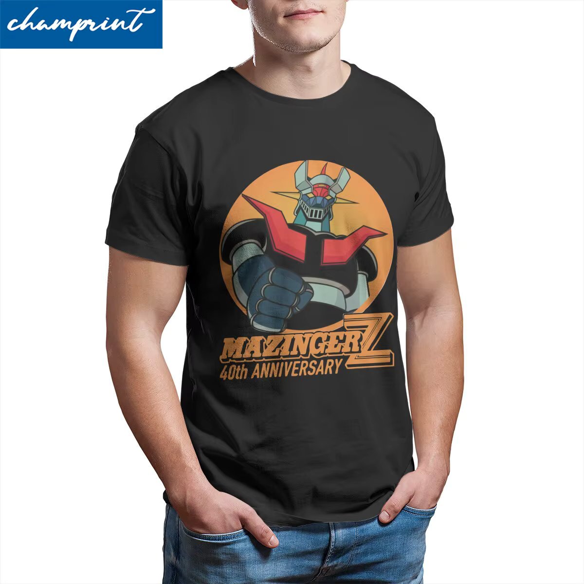 Mazinger Z 40th T Shirt Men 100% Cotton Hipster T-Shirts Robot Grendizer Goldorak Actarus Tees Short Sleeve Tops Plus Size