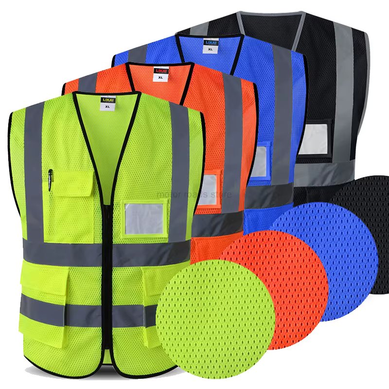 Mesh Safety Vest for Men Reflective Vest Motorcycle Multi Pockets Construction Vest Orange Black Safety Vest