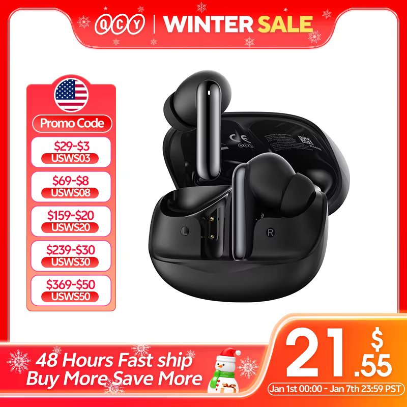 QCY Melobuds N50 ANC Bluetooth 5.4 Wireless Earphones Active Noise Cancellation 6 Mics Clear Call Earbuds Multipoint Connection