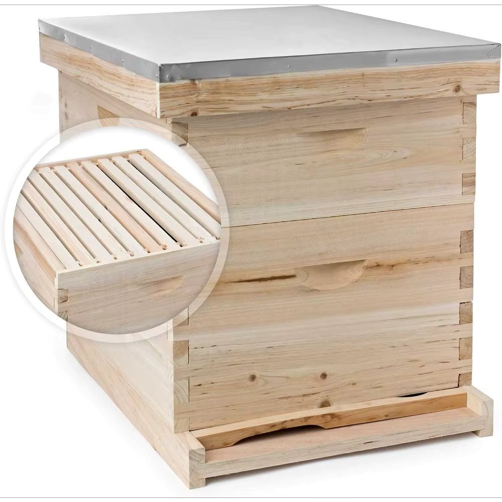 Beehive 20 Frame Complete Box Kit (10 Deep and 10 Medium) with Metal Roof for Langstroth Beekeeping