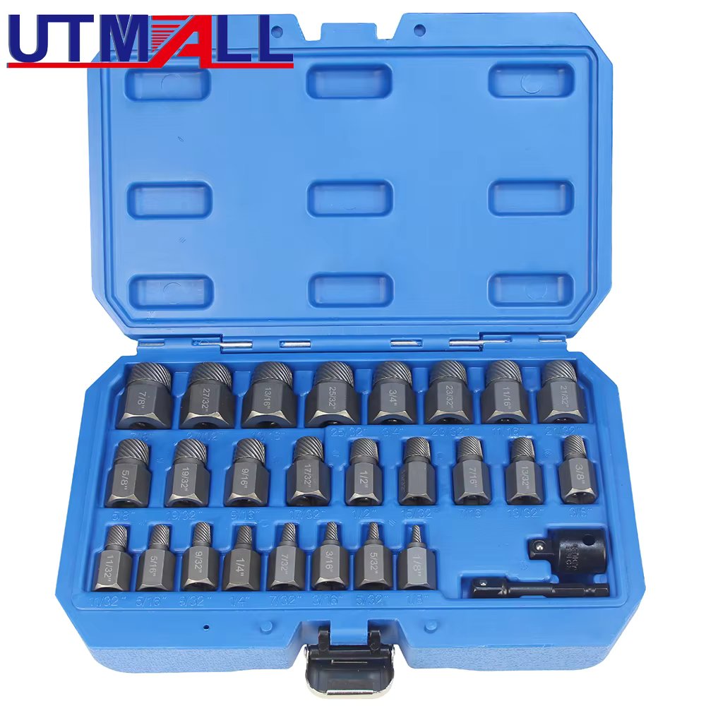 27Pcs Multi-Spline Screw Extractor Set Hex Head Bit Socket Wrench Bolt Remover CR-MO