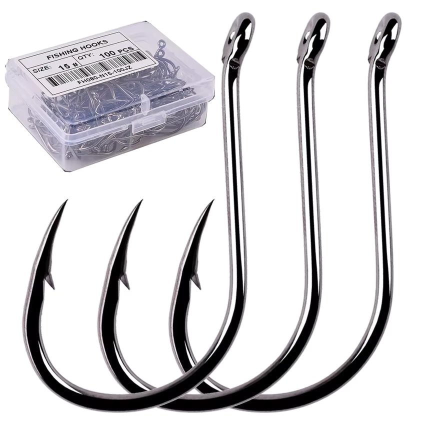 Aorace 100pcs/Box Fishing Hooks Iseama Circle Carp Eyed Fishing Hook Set Size 2-15# Ring Eye Japan Fishhooks Single Jig Hook