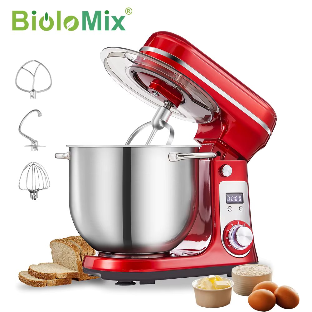 BioloMix Kitchen Food Stand Mixer, Blender, Quiet Motor, Cream Egg Whisk, Whip Dough Kneader, 6-Speed, 1200 W, 6 L, DC