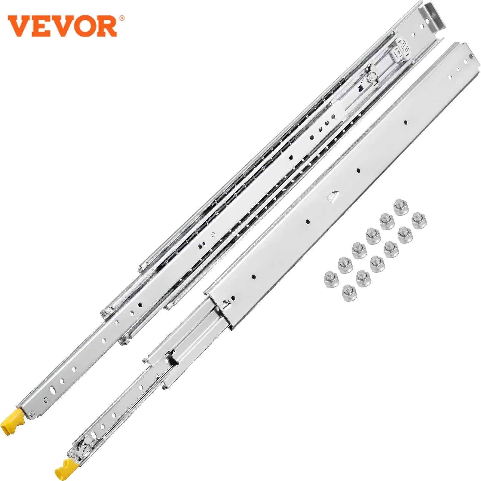 VEVOR Locking 18"-60" Slides Bearing 500LBS Heavy Duty Drawer Slide 3-Fold Guide Rail Full Extension Ball Industrial 76mm Width