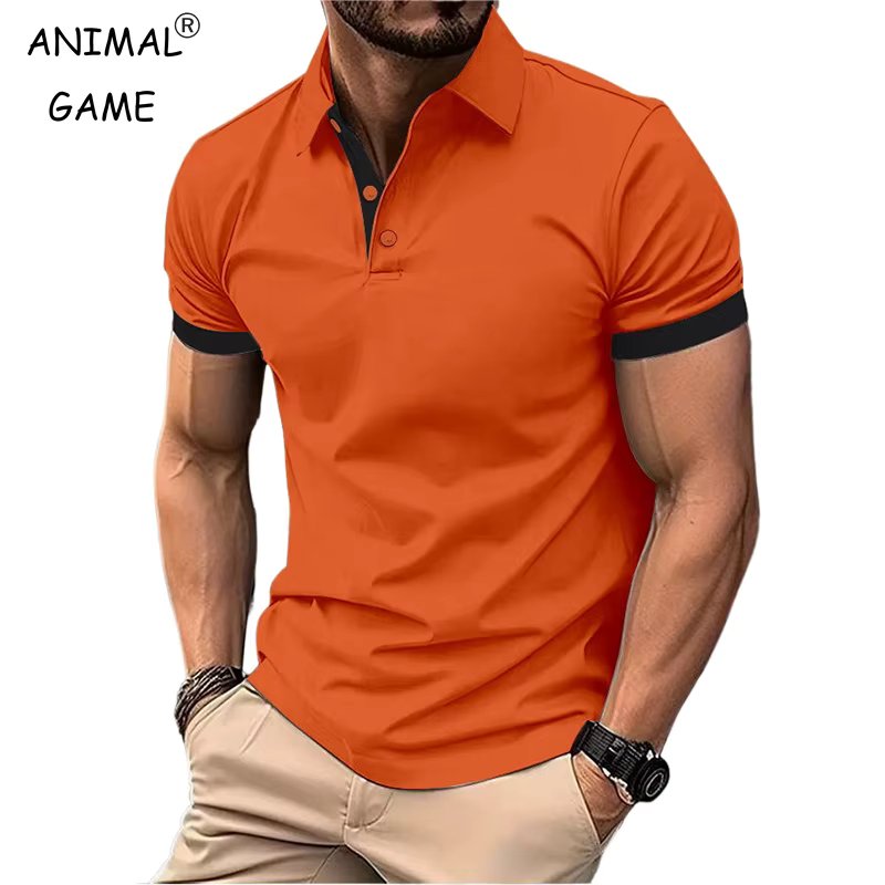 Summer Short Sleeve Polo Shirt Mens Large Stritching T Shirts Lapel Business Breathable Tee Shirt Lightweight Sweatwear