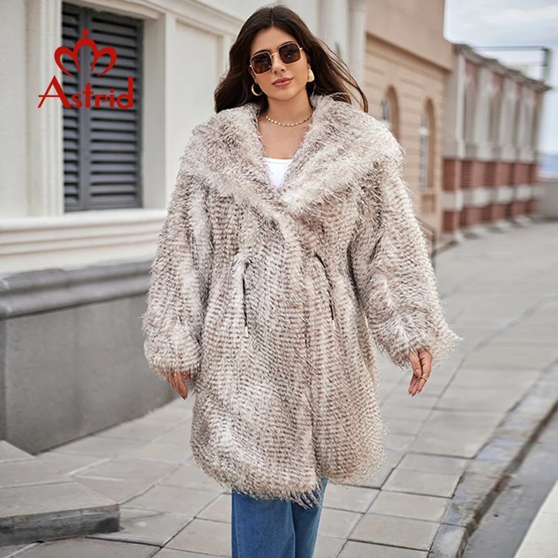 Astrid High-end Tassel Fur Coat Women 2024 Winter Loose Hooded Colorful Fur Jacket Plus Size Female Luxury Furry Overcoat Girl