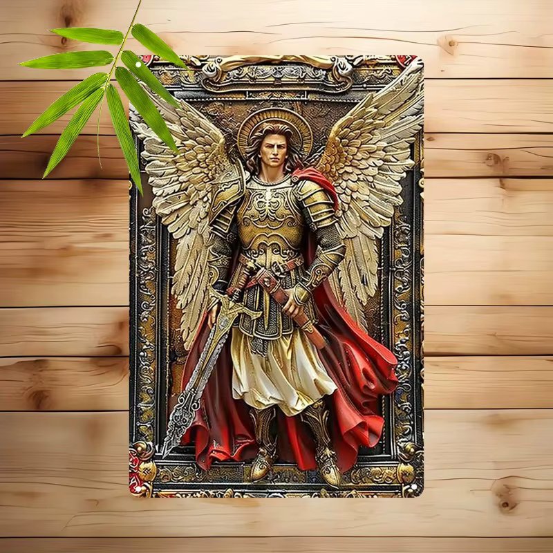 Vintage Archangel Michael Wall Art, Aluminum Decorative Plaque for Home, Kitchen, Garden, Bedroom, Bar, Bathroom, Holiday Decor