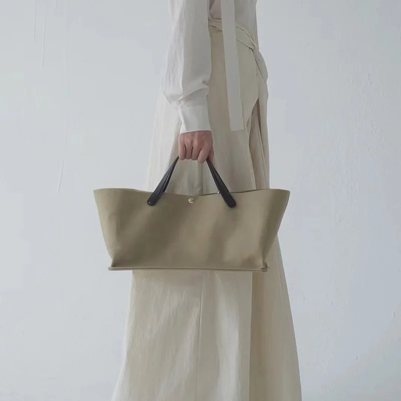 Donna-in Genuine Leather Handbag Split Cowhide Casual Tote Bag for Women Large Capacity Commute Top Handle Bags