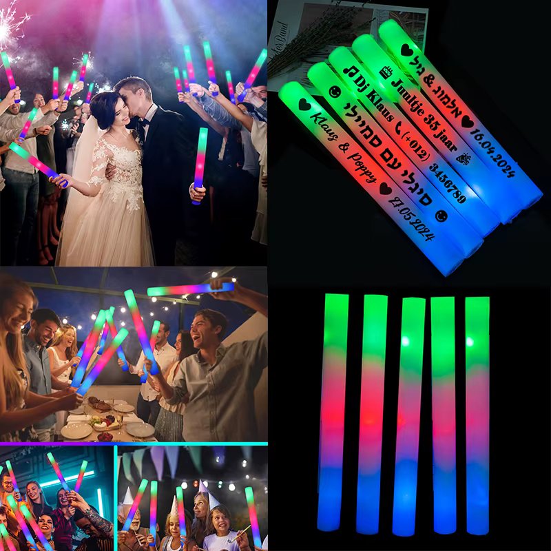 30/40/60/100/120Pcs RGB Glow Foam Stick Bulk Colorful LED Glow Sticks  Cheer Tube Dark Light Birthday Wedding Party Supplies