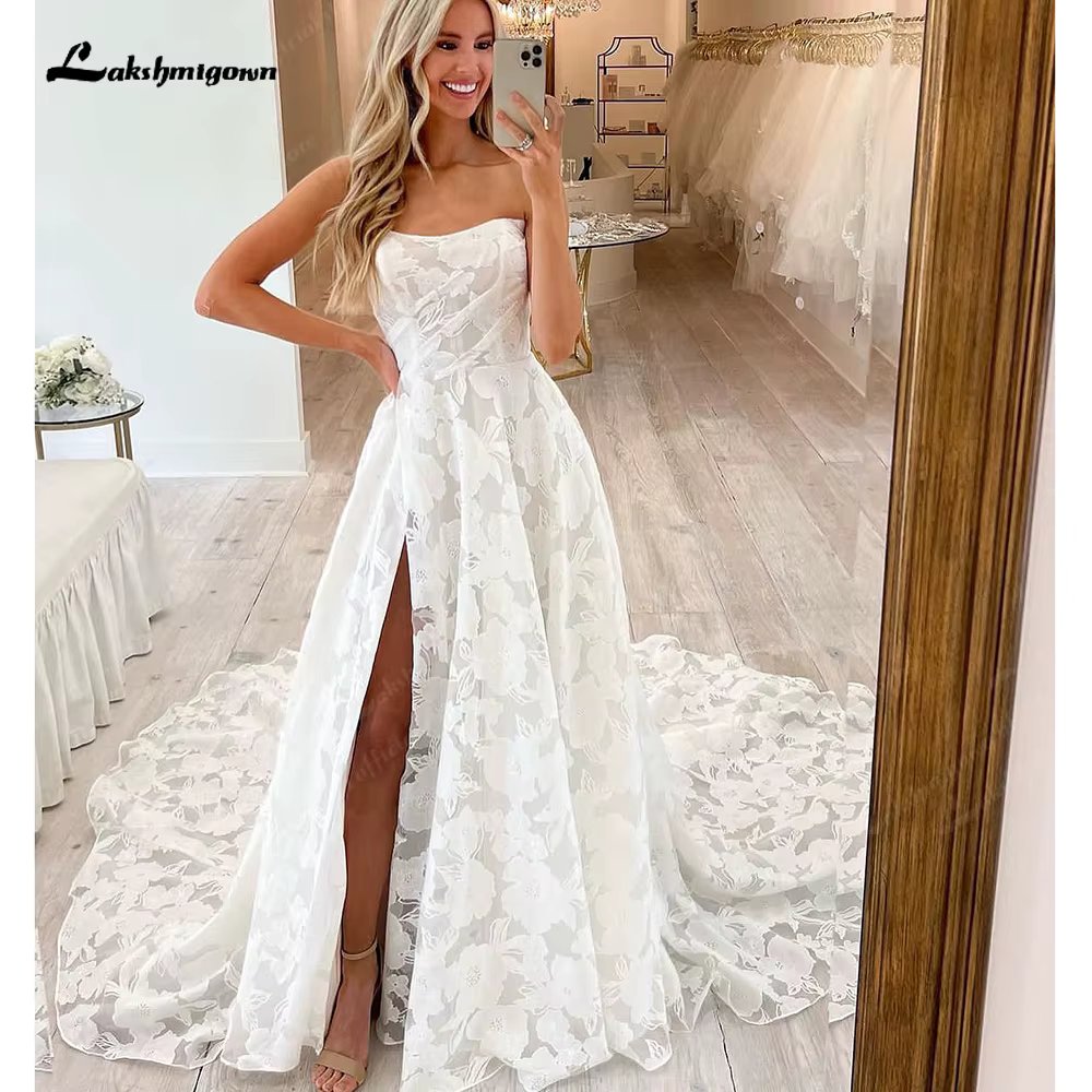 Lakshmigown Lace Wedding Dress for Women 2025 Side Slit A-line Bride Wedding Gowns vestidos de novia Customized