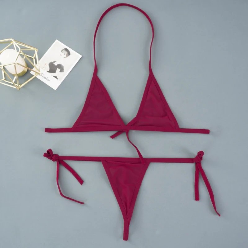 Sexy Mini Bra Sets Wirefree Ultra-thin Mesh Unlined Bra Brief Set Black Transparent 2 Pieces Halter Women's Exotic Lingerie Sets