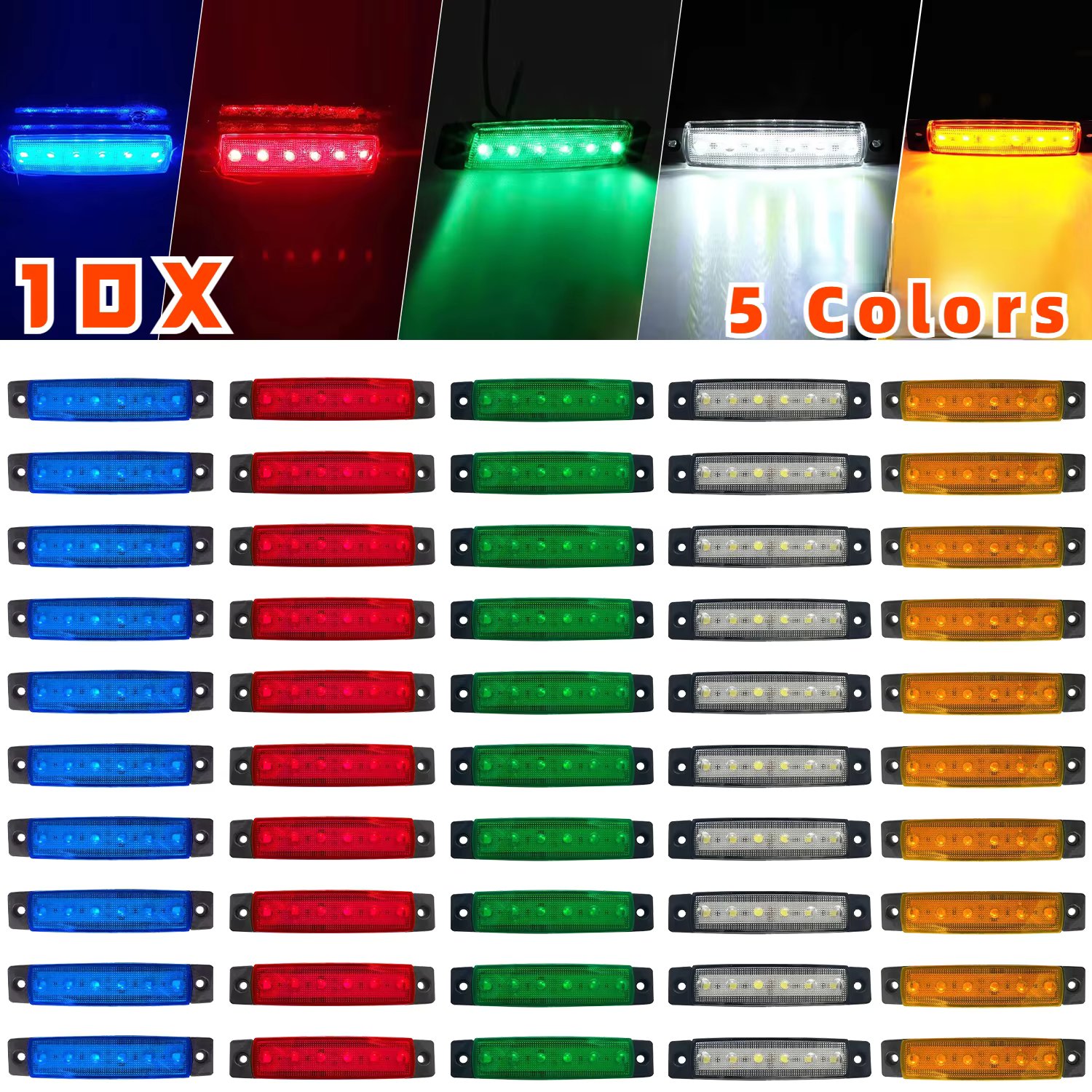 10PCS 12V-24V Led Side Marker Indicator Car Lights Front Rear for Trucks Cab RV Trailer  Amber/Red/White/Green/Blue