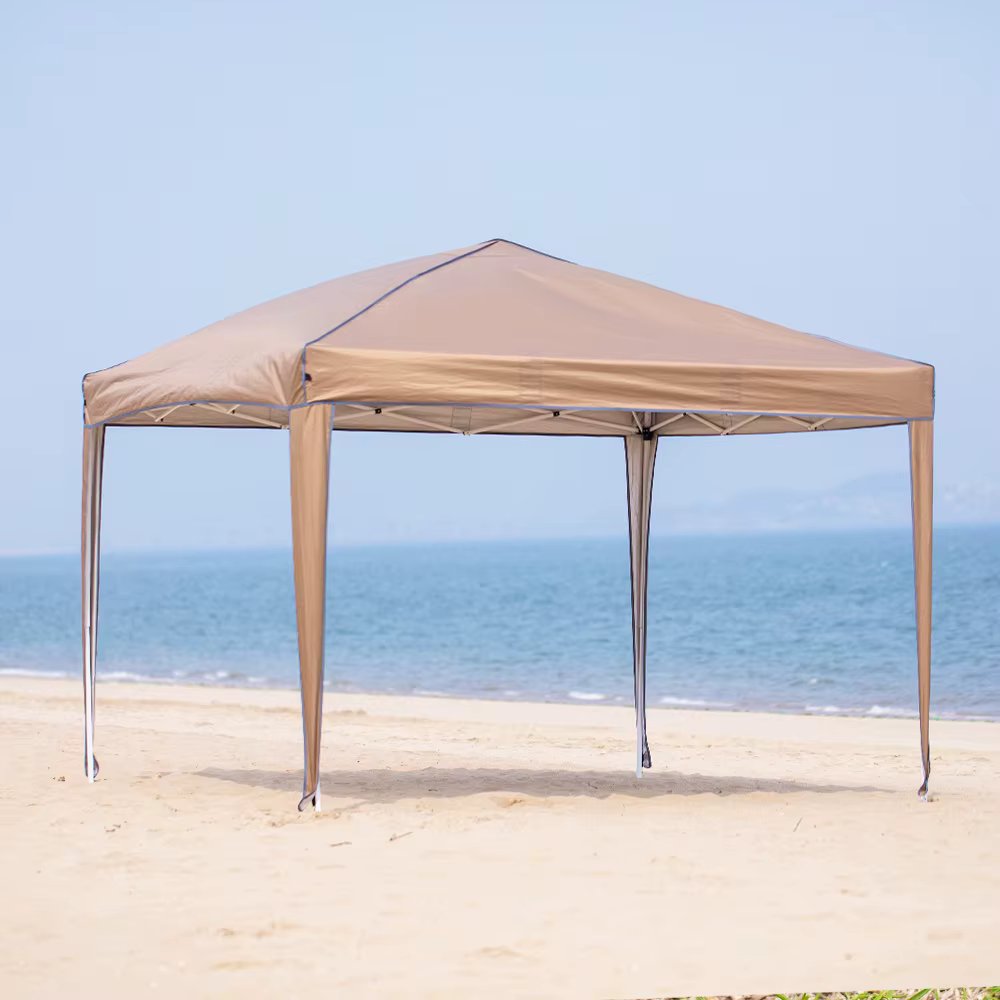 Outdoor pop-up canopy Gazebo Tent beach camping instant canopy Sunscreen  rainproof khaki color  (2.9 x2.9M)
