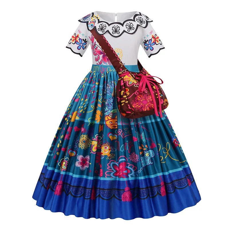 Girls Encanto Charm Dresses Carnival Halloween Children Mirabel Dress Birthday Party Princess Costume Kids Prom Gowns