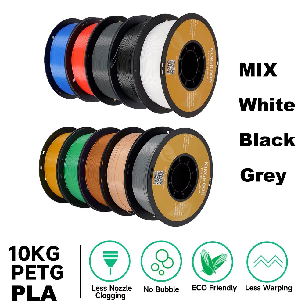 KINGROON 10KG PLA PETG Mix color Filaments 10 Rolls/Box 1.75mm 100% Filament Line Up Neatly FDM Printing Consumable Materials