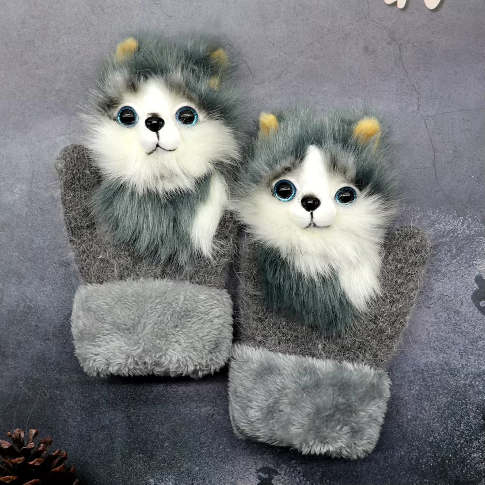 Winter Women Cute Cartoon Animal Panda Owl Fox Glove for Adult Children Plush Thicken Warm Rabbit Fur Knit Mitten Gloves Unisex