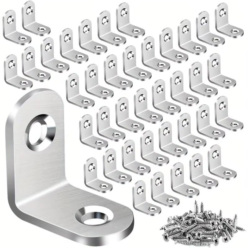 40pcs Stainless Steel L Brackets - Small Right Angle Corner Brace for Shelves, Wood Furniture, Chair, Drawer with 80pcs Screws