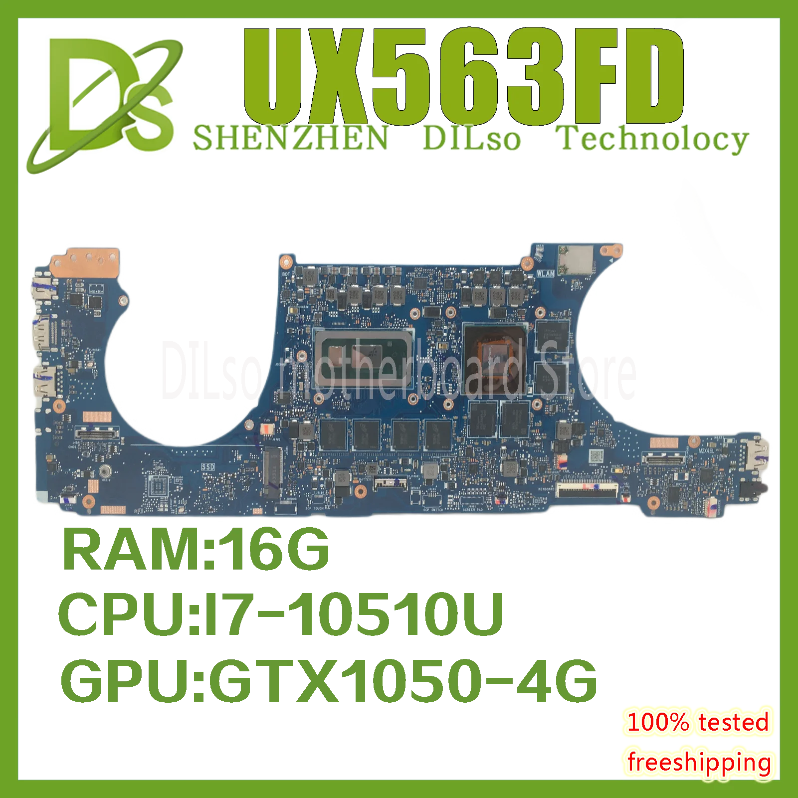 KEFU UX563FD Laptop Motherboard For ASUS ZenBook Flip15 UX563 Q536FD Mainboard I7-10510U i5-10210U GTX1050 16G-RAM 100% Test