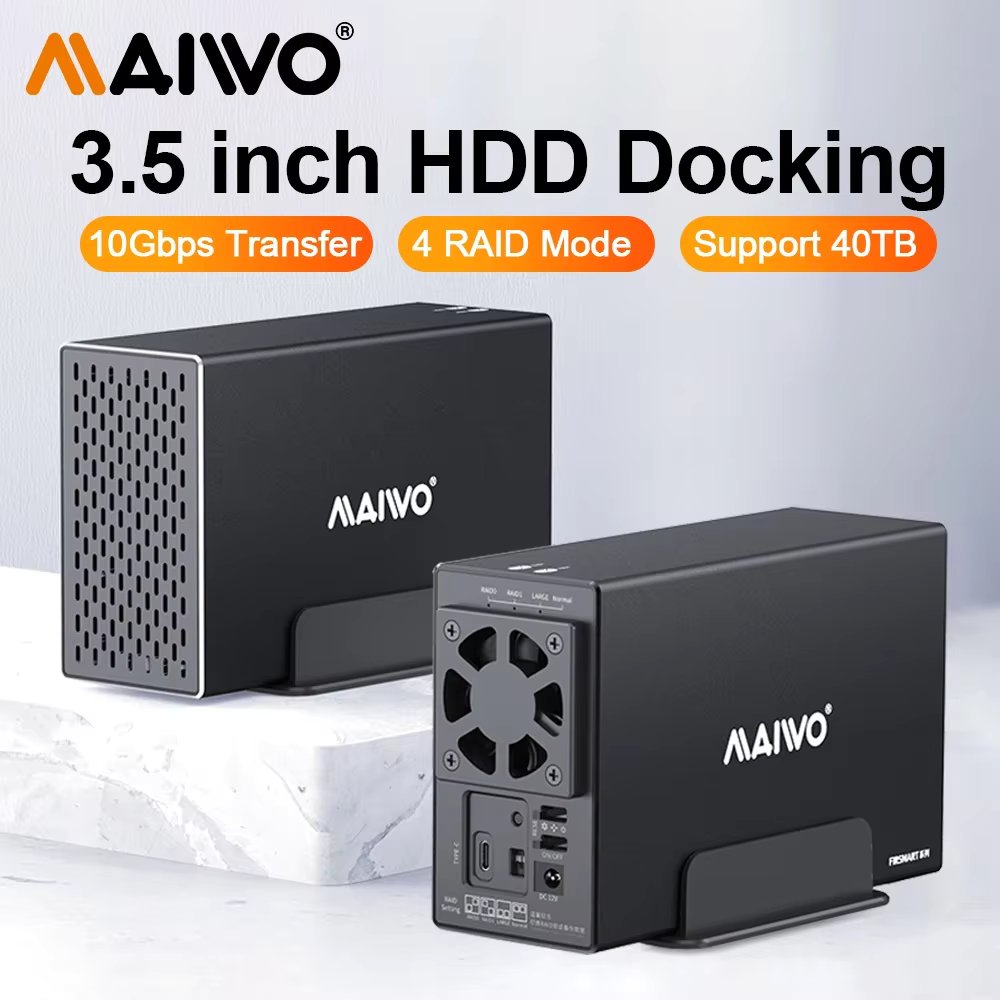 MAIWO 2 Bay Array Case 3.5-inch Desktop Serial Hard Drive Box RAID Storage Expansion Mobile Mechanical Shell External Hard Drive